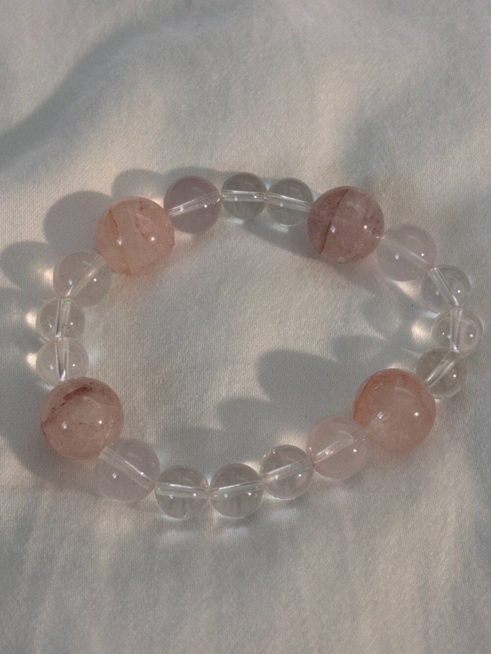 Brand New Rose Pink Quartz and Clear Quartz Beaded Crystal Bracelet
